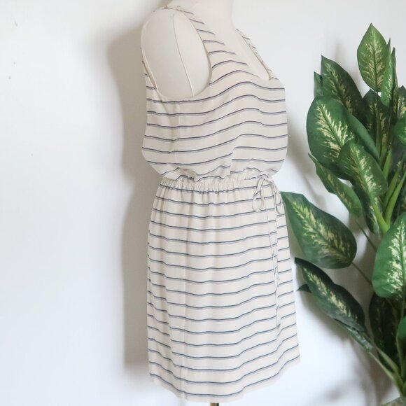 Joie White Navy Striped Silk Sleeveless Mini Dress Drawstring Waist Size XS - Picture 5 of 12
